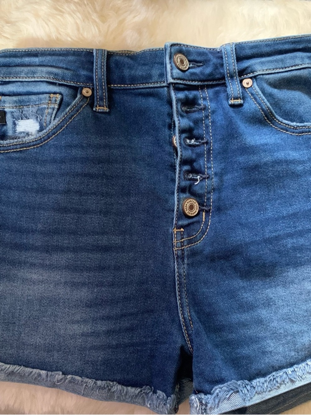 KanCan Men's Slim Button-Fly Denim Shorts in Deep Blue Wash
